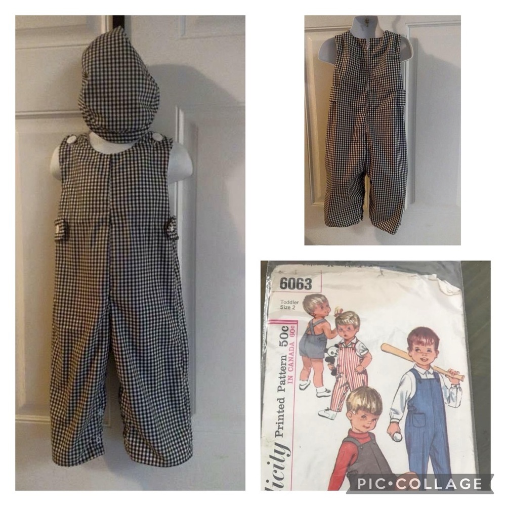 NWOT 6m Machine sewn Black/white Check Long all with matching newsboy hat.